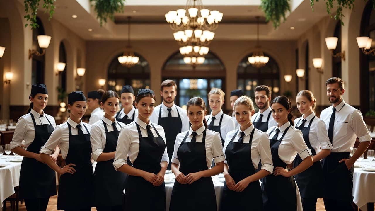 Restaurant staff team ready for service