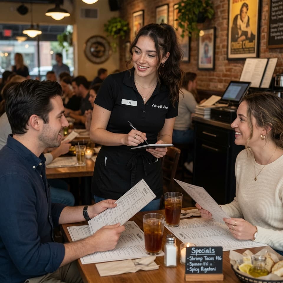 Casual Dining restaurant staff providing service