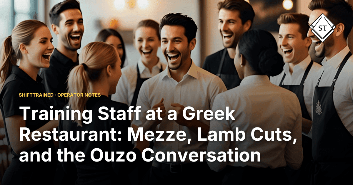 Training Staff at a Greek Restaurant: Mezze, Lamb Cuts, and the Ouzo Conversation